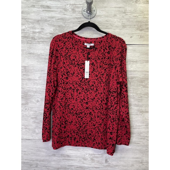 Chico's Tops - Chico's Womens 2 Red Animal Print Long Sleeve Touch of Cool Layer Tee 570400594